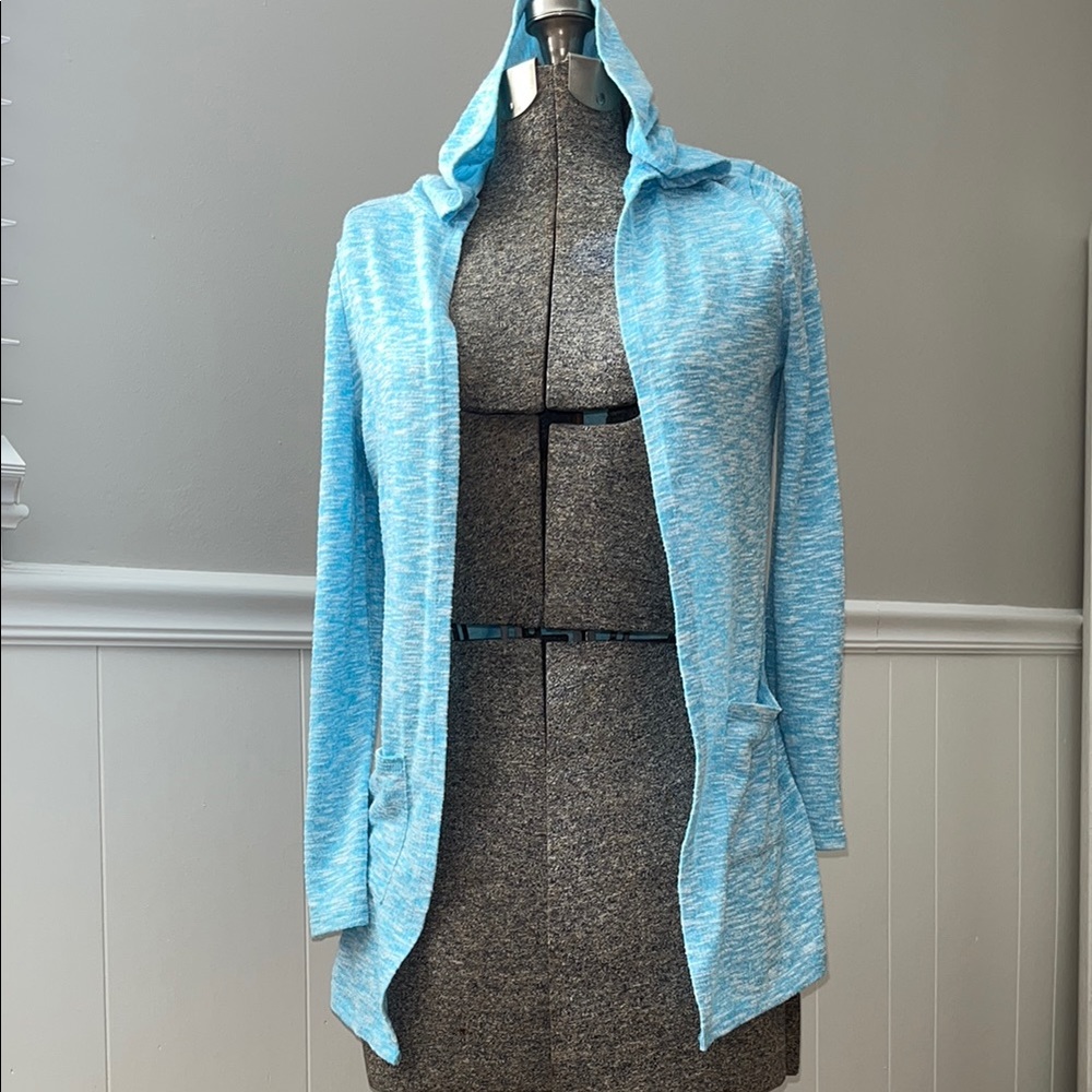 🛍️5️⃣ / 💲2️⃣5️⃣🛍️ - Blue Open-Front Cardigan with Draped Collar (hood)